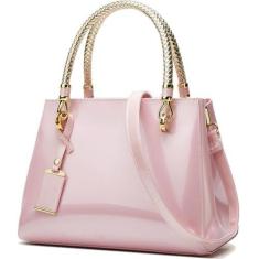 Imagem de XingChen Bolsa feminina brilhante de couro envernizado brilhante, alça superior, bolsa de ombro média, bolsa para noite, rosa, One Size