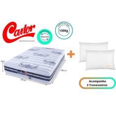 Imagem de Colchão Castor Silver Star Tecnopedic Dupla Face Casal 138x188x34 + 2 Travesseiros Fibra