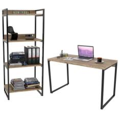 Imagem de Conjunto Escritório Estilo Industrial Mesa 120cm E Estante 60cm 4 Prat