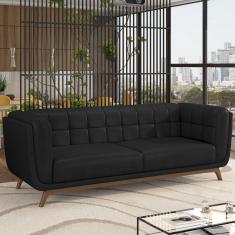 Imagem de Sofá Decorativo Sala De Estar 180Cm Rocket 2 Lugares Base Madeira Pu Preto G45 - Gran Belo