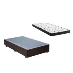 Imagem de Cama Box Solteirão Marrom + Colchão Espuma D28 110x188x8