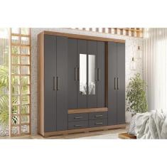 Imagem de Guarda Roupa 8 Portas (2 c/ Espelho) e 4 Gavetas c/ Pés Nápoles Jatobá/Grafite - Santos Andirá