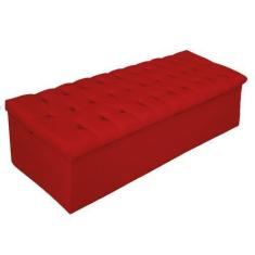 Imagem de Recamier Baú Estofada Mel 140 Cm Casal Com Capitonê  Suede Vermelho -