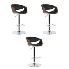 Imagem de Kit 3 Banquetas Nicole Preto Poliuretano Base Disco - Rivatti