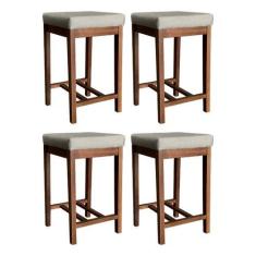 Imagem de Kit 4 Banquetas Média Bali Estofadas para Bancada 64 Cm Madeira Maciça