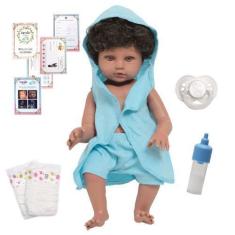 Imagem de Boneco Reborn Bebê Fofinho Saída de Banho Azul Completo - Cegonha Rebo