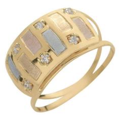 Imagem de Anel de Ouro 18k Tricolor com 6 Pedras Zircônias Colore di Parete - Me