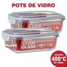 Imagem de Kit 2 potes de vidro 100% herméticos 1,5L Click Glass