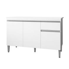 Imagem de Balcão Gabinete Para Pia Com Tampo 120cm 3 Portas e 1 Gaveta Tatiane Branco - AJL Móveis