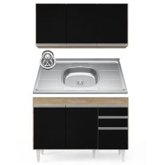 Imagem de Armário Aéreo Virgínia e Balcão Com Pia 120cm Michigan Castanho/Preto - Lumil