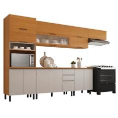 Imagem de Armário de Cozinha Completa Itatiaia Com Balcão 14 Portas 2 Gavetas Nicho Para Micro Ondas Namur Cinamomo/Off White