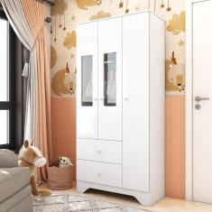 Imagem de Guarda Roupa Infantil 3 Portas com Janelas Retangulo Branco