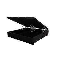 Imagem de Cama Box Baú Queen size Bi partida em Sintetico preto com Pistão a gás - 158x198