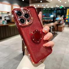 Imagem de Estojo de suporte de anel de diamante com brilho e strass para iPhone 11 12 13 14 Pro Max XS XR 8 7 Plus SE Capa de silicone macio, vermelho, para iphone 12