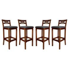 Imagem de Kit 4 Banquetas Alta para Cozinha Madri Madeira Castanho Suede Cinza ccs