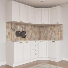 Imagem de Cozinha Modulada 6 Peças sem Tampo 3 Aéreos 6 Portas e 3 Balcões Arizona Cabecasa Madeiramadeira Branco