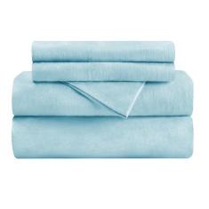 Imagem de Superior Jogo de lençol de cama de algodão escovado de flanela, macio, quente, lençóis lisos modernos, decoração de quarto, 1 lençol de cima, 1 lençol com elástico alto, 1 fronha, solteiro GG, azul
