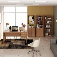Imagem de Conjunto Home Office 4 Peças 1 Escrivaninha Com 2 Estantes E 1 Balcão Tecno Mobili Amendoa