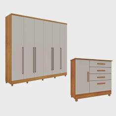 Imagem de Guarda-Roupa 6 Portas Portugal E Comoda 4 Gavetas Chicago Com Pés Espresso Móveis Cinamomo/Off