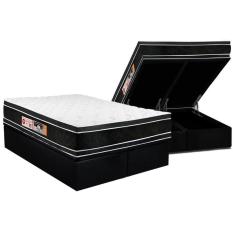 Imagem de Conjunto Box Baú Queen: Colchão Espuma Castor D33 Black e White Air Double Face Euro Pillow + Base CRC Suede Black(158x198)