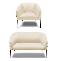 Imagem de Sofá Namoradeira E Poltrona Pé De Ferro Preto Stella material sintétic