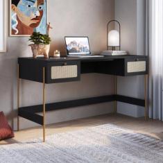 Imagem de Escrivaninha oslo 2 gavetas base metal dourada mdf hanover - artesano,