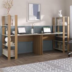 Imagem de Mesa Escrivaninha Conjunto Match 6 Prateleiras Off White/Carvalho - Pnr Móveis