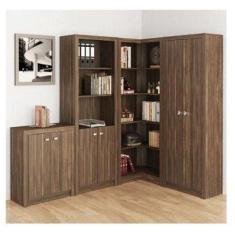 Imagem de Conjunto Home Office 4 Peças com 1 Balcão, 2 Armários e 1 Estante Tecno Mobili Nogal
