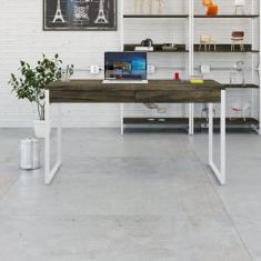 Imagem de Mesa para Escritório 135cm 2 Gavetas Kuadra Carvalho Dark/Est.Branca