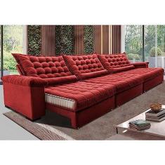 Imagem de Sofá Retrátil e Reclinável 3,85m Molas Ensacadas Cama Inbox Big Space com Bordado Velusoft Vermelho