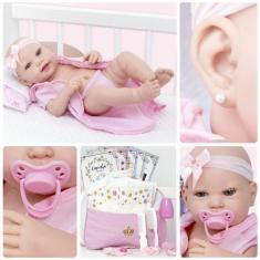 Imagem de Boneca Estilo Reborn Menina Princesa Careca Diversos Itens - Cegonha R