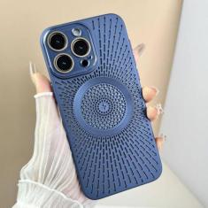 Imagem de Para iPhone 12 13 14 15 Pro Max Capa de telefone respirável dissipação de calor malha concha sucção magnética capa de proteção de carregamento, azul escuro, para iphone 13 Pro