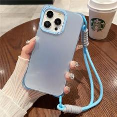 Imagem de Moda fosca glitter alça de pulso cordão capa de telefone para iPhone 15 11 12 13 14 Pro Max Plus Carry Hand Band Bumper Cover, azul, para iPhone 14 Plus