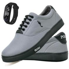 Imagem de Kit Tênis Casual Masculino Lona + Relógio Digital - Polo Blu, 41, Cinz