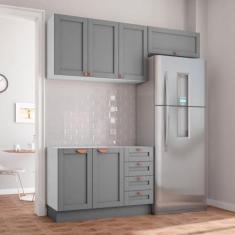 Imagem de Cozinha Modulada 3 Peças Sem Tampo 2 Aéreos 1 Balcão Arizona Cabecasa Madeiramadeira Branco/cinza