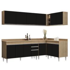 Imagem de Armário de Cozinha Modulado de Canto 6 Peças CP32 Balcão com Tampo Castanho/Preto - Lumil