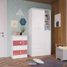Imagem de Quarto de Bebê Completo com Guarda Roupa e Cômoda 377005 Espresso Móveis Branco/Rosa