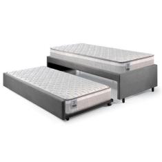 Imagem de Bicama Box Solteiro Suede Cinza 88X188 Com Colchão Hanover Molas Ensac