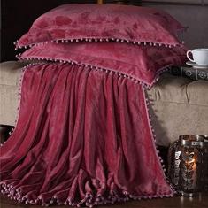 Imagem de Cobertor Manta Plush Queen com Pompom Premium 3 Peças Rosê