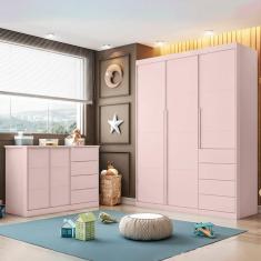 Imagem de Jogo De Quarto Com Guarda Roupa 3 Portas E 4 Gavetas + Cômoda 2 Portas E 4 Gavetas Pérola Rosê