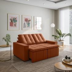 Imagem de Sofá Cama Retrátil e Reclinável 3 Lugares 180cm em Veludo com Molas e Braço Reto Palmeira Cabecasa M Terracota