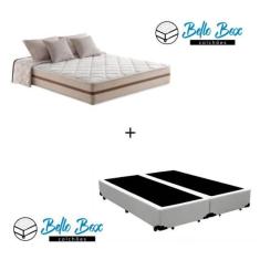 Imagem de Cama Box Casal Bipartido Tecido Sintético Branco com Colchão Pillow Angel - Bello Box - Molas Ensacadas 62x138x188