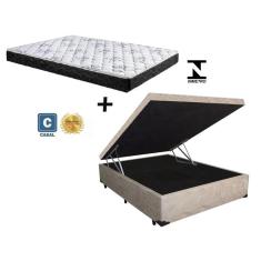 Imagem de Cama Box Baú Casal Resistence Suede Bege + Colchão Casal Resistence Espuma D33 Com eps 24x138x188