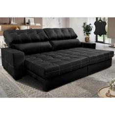 Imagem de Sofá de Couro Legítimo Retrátil e Reclinável 2,15m Molas Ensacadas Cama inBox Majesty Preto