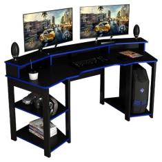 Imagem de Mesa Gamer Cockpit 3 Prateleiras ME4167 Preto Azul Tecno Mobili