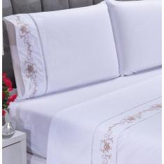 Imagem de Jogo De Lençol King 4 Peças  Percal Fluence Branco Com Caki - Jandis B