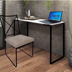 Imagem de Kit Escritório Clark Cadeira e Mesa Industrial Ferro Preto Tampo MDF Branco Sintético Bege - Ahz Móveis