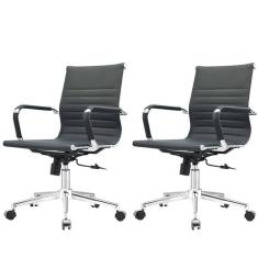 Imagem de Kit 2 Cadeiras Giratória Baixa Office Manhattan Esteirinha Fratini Revestida Em (pu) Preto Base