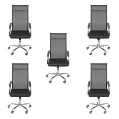 Imagem de Kit 5 Cadeiras para Escritório Presidente Alta Roma 3312 Or Design Preto