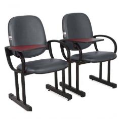 Imagem de 02 Cadeiras Para Auditório Com Prancheta Linha Dallas Auditório Cinza